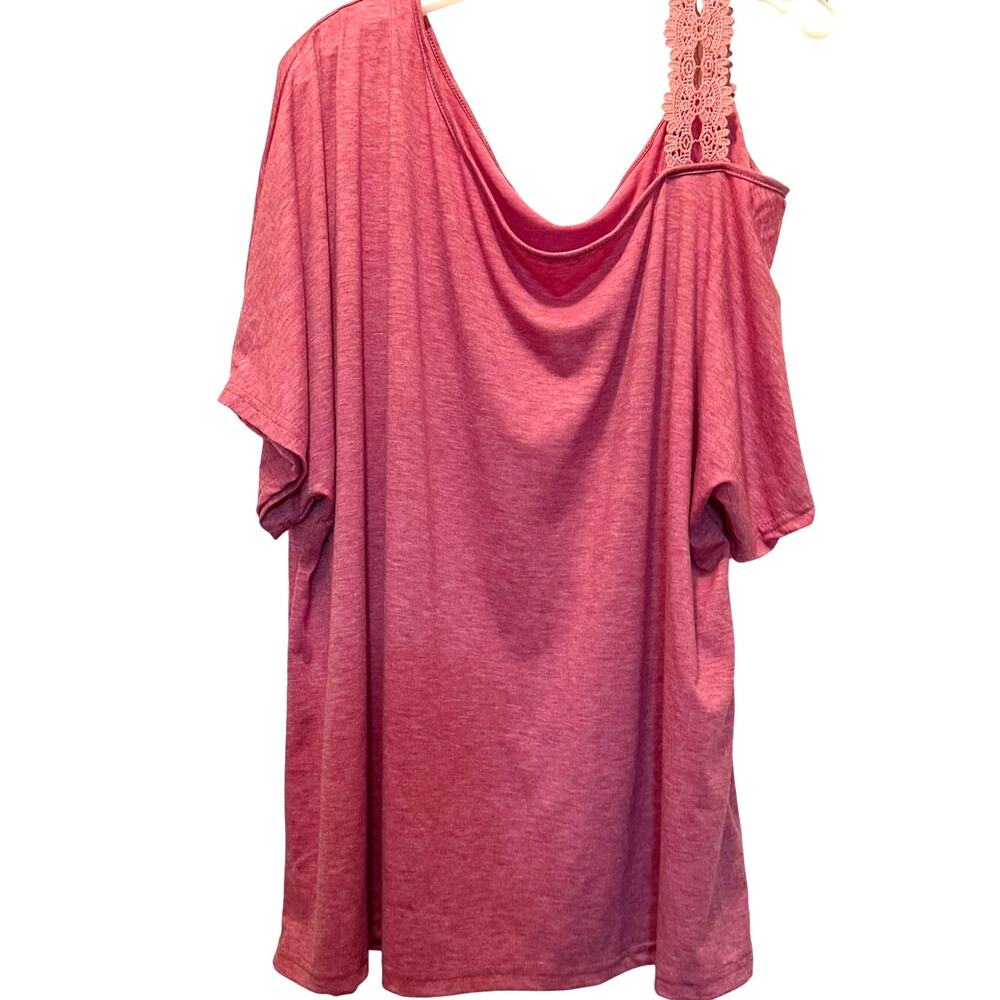 NWT Solyhux Women's Plus Off-Shoulder T-Shirt Blouse Rose-Pink Size 3XL